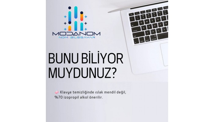 Notebook Klavye temizliğinde ıslak mendil değil, %70 izopropil alkol önerilir