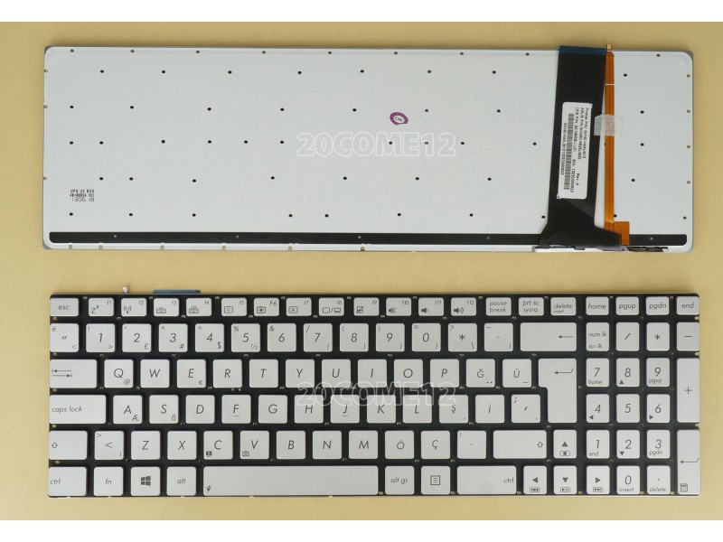 Asus N550 N550J N550Ja N550Jv N550L Klavye Gümüş Türkçe Işıklı